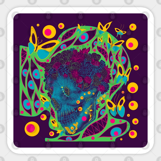 floral skull with death smiling mayan pattern ecopop Sticker by jorge_lebeau